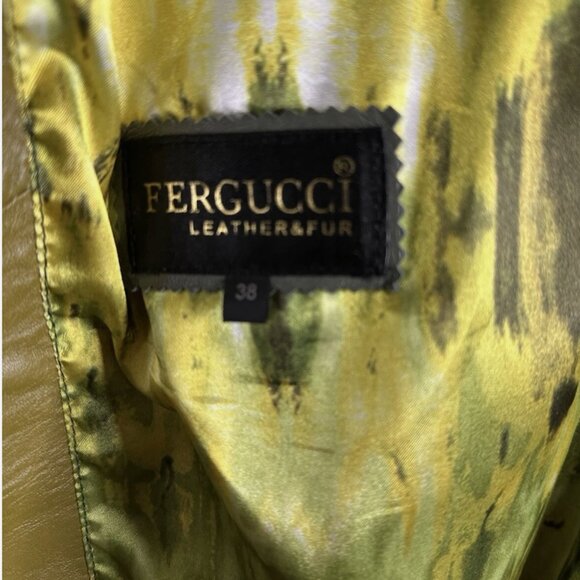 Fergucci Gray Green Leather Satin Printed Liner Collarless Coat Size 38 NWT - Picture 5 of 10